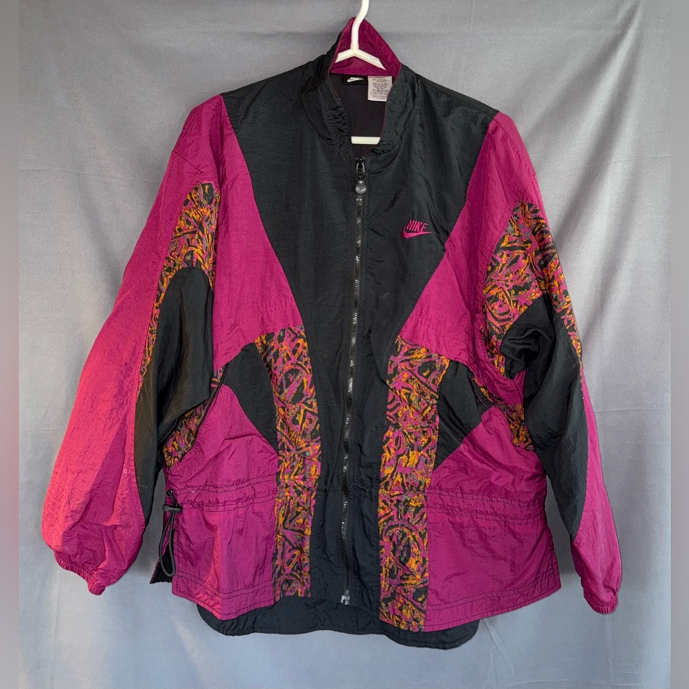 Vintage Nike Size Large Magenta Black 80s Abstract Windbreaker Jacket